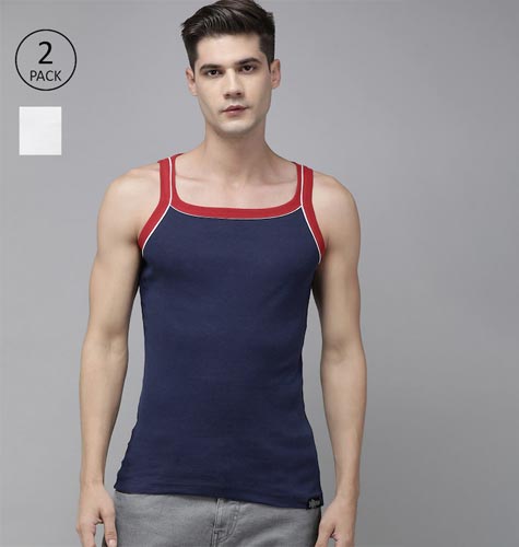 Men Pack of 2 Solid Pure Cotton Innerwear Vests